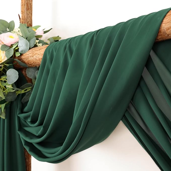 Wedding Arch Draping Fabric 4 Panels 30'' x 18FT Emerald Green Sheer Chiffon - Image 2