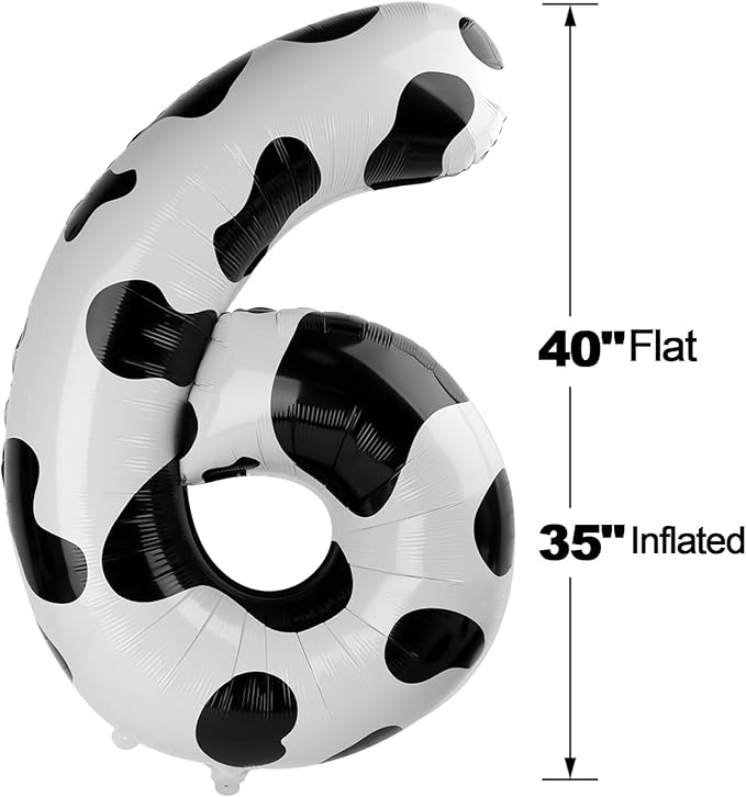 40 Inch Cow Print Mylar Foil Number 6 Birthday Balloon, Digital Balloons - Image 2