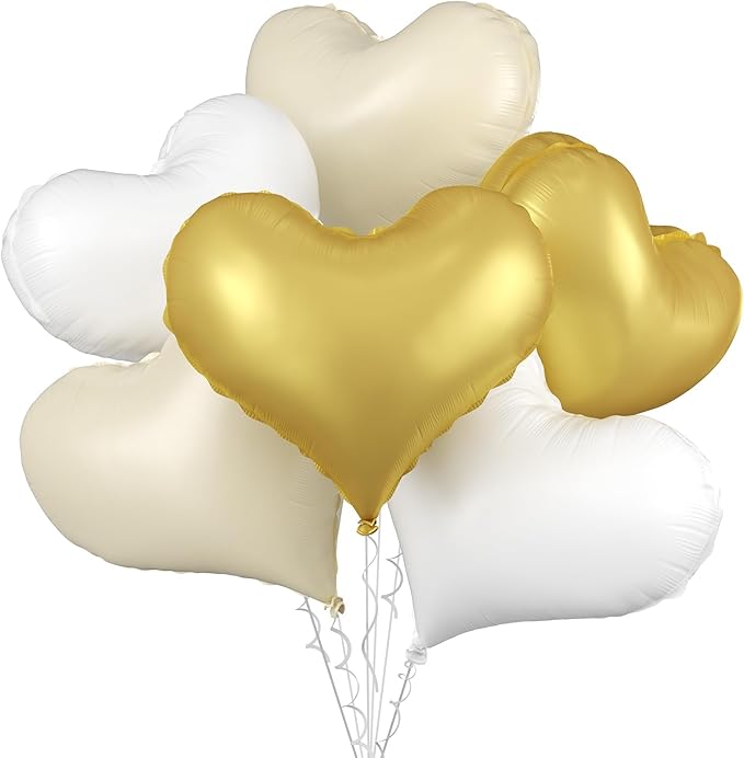 White Gold Heart Balloons, 24Inch Large Cream White Heart foil Balloon by vibzox