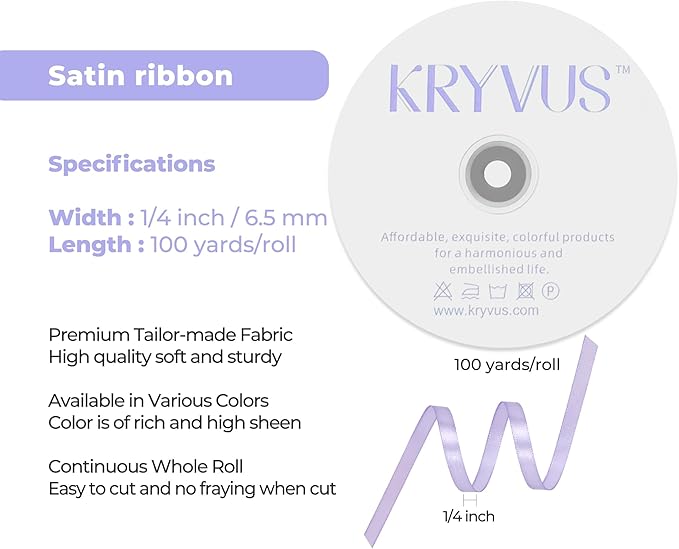 Lavender Satin Ribbon 1/4 inch X Continuous 100 Yards, Single Face Polyester - Image 3
