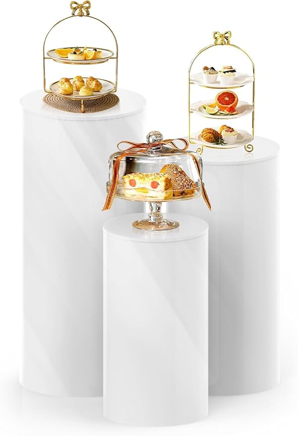 3PC Cylinder Pedestal for Party, Large White Cake Stand, Pedestal Display by Sedeke