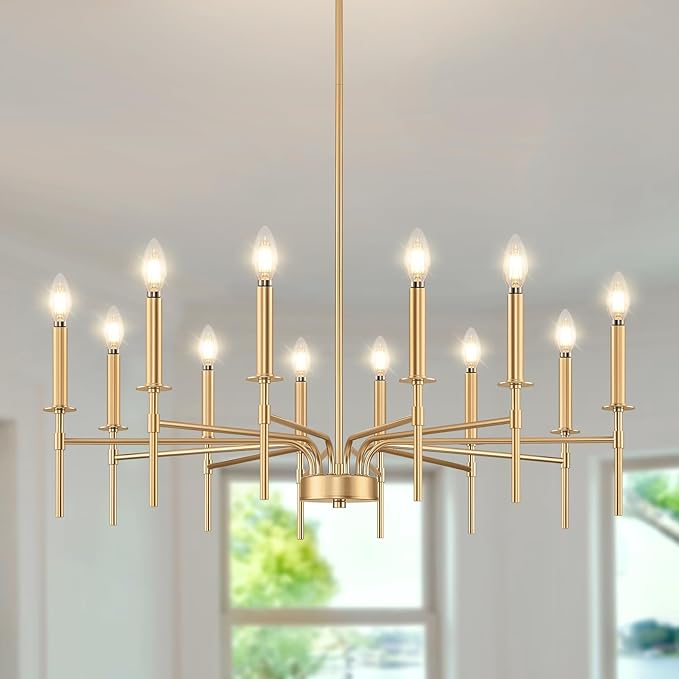 12 Light Gold Chandelier Light Fixture, Modern Farmhouse Chandeliers by ZUYURTLighting