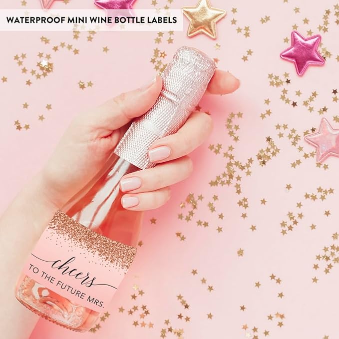 Andaz Press Mini Champagne Wine Bottle Labels, Cheers! to The Future Mrs. - Image 6
