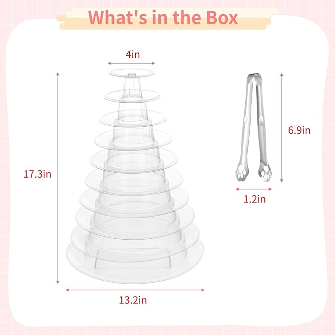 10-Tier Clear Macaron Display Stand, Plastic Macaron Tray Tower - Image 4