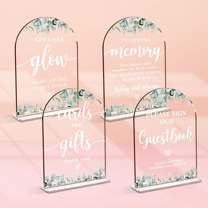 4 Pcs Acrylic Wedding Signs for Reception, Bridal Shower Decorations, Cards and by KongMoTree