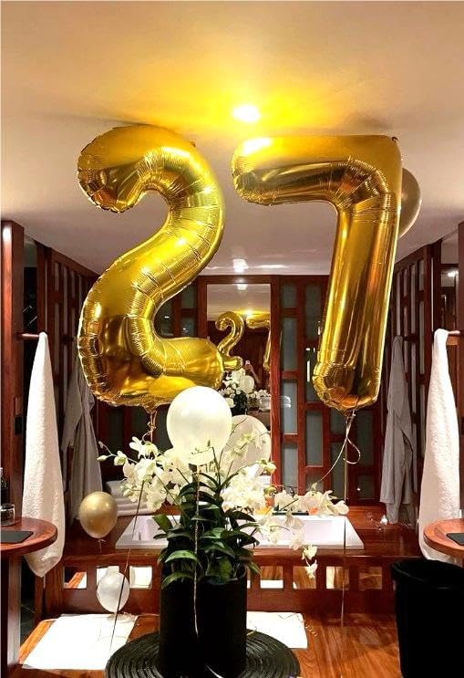 Digital Number 7 Gold Birthday Balloon 40 Inch, Foil Balloons - Image 4