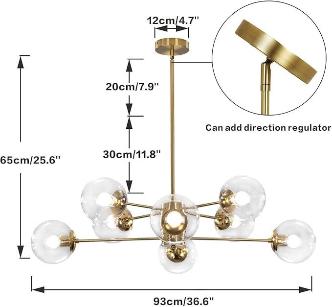 KCO Lighting Modern Sputnik Chandelier 8-Light Clear Glass Globe Ceiling - Image 2