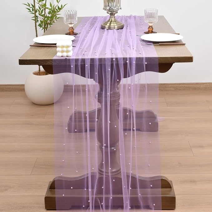 Joanlody Fall Pearl Table Runner 10ft Rustic Boho Tulle Table Runner - Image 6