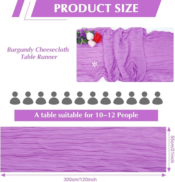 Light Purple Cheesecloth Table Runner -21*120Inch Long Boho Wedding Table Decor - Image 2