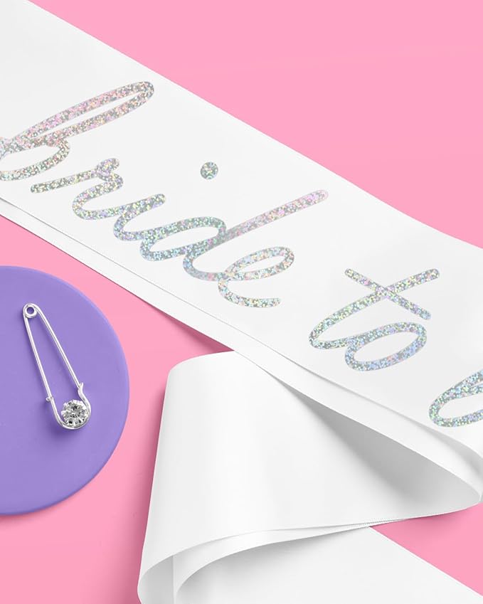 xo, Fetti White Satin Bride to Be Sash, Iridescent Foil | Bachelorette Wearable - Image 5