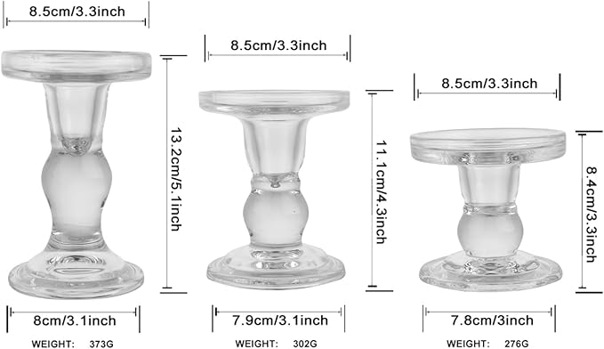 3-Piece Set of Glass Candlestick, Crystal Candlestick Holder Holder and Conical - Image 4