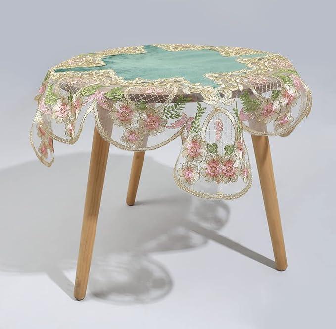 vctops Damask Lace Patchwork Tablecloth Luxury Square Small Table Cover Elegant - Image 2