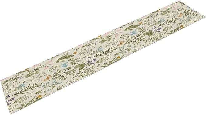 Floral Botanical Table Runner, Garden Spring Flower Botanical Butterfly Animal by AuiMzoo