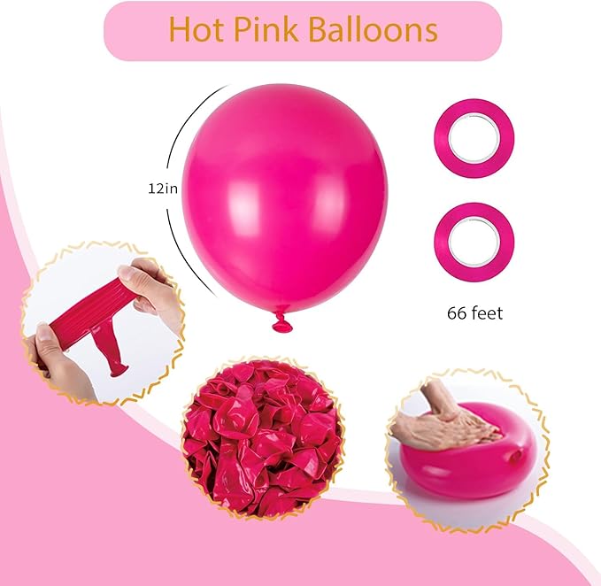 100pcs Hot Pink Balloons, Helium Quality 12 inch Bright Pink Latex Party Balloon - Image 2