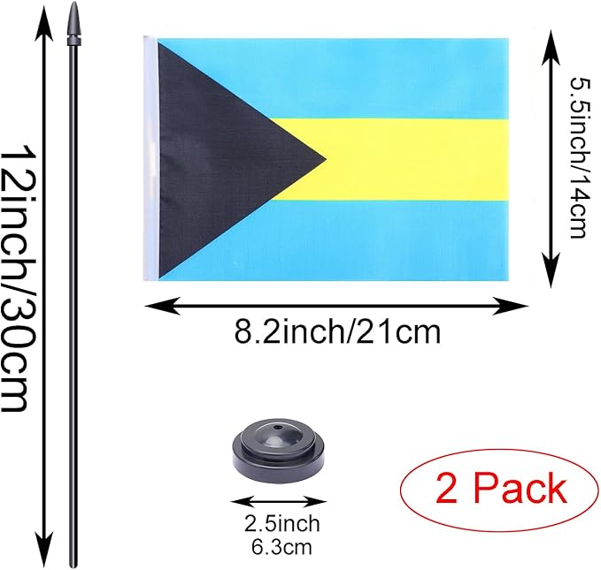 WXTWK 2 Pack Bahamas Flag Bahamas Deluxe Desk Flag Set - Image 2