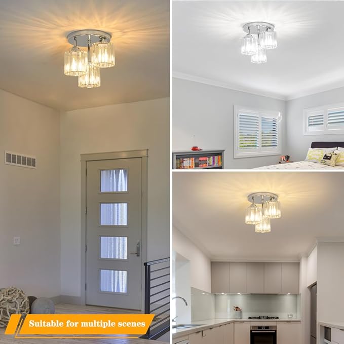 Crystal Ceiling Light Fixture, Chrome Semi Flush Mount Ceiling Light Fixture - Image 4