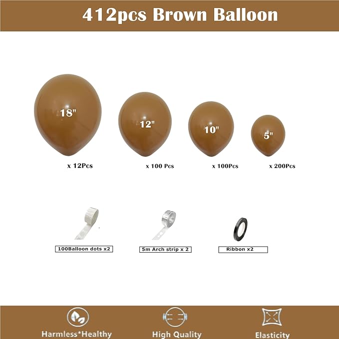 412pcs Brown Balloon Garland Arch Kit 18 12 10 5 Inch Different Sizes Matte - Image 2