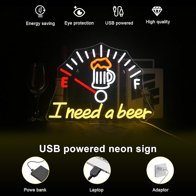I Need a Beer Neon Sign, LED Neon Light Bar Wall Decor - Image 4