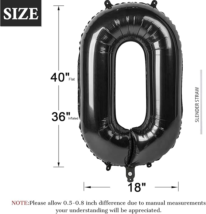 40 Inch Black Number Balloon 0-9, Big Size Happy Birthday Balloon, Foil Helium - Image 2