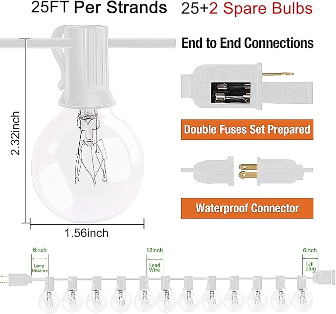 25Ft Outdoor Globe String Lights, G40 Edison String Lights - Image 7