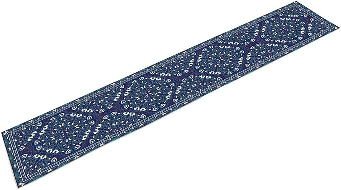 Boho Floral Vintage Table Runner, Retro Morris Abstract Blue Flower Rustic - Image 7