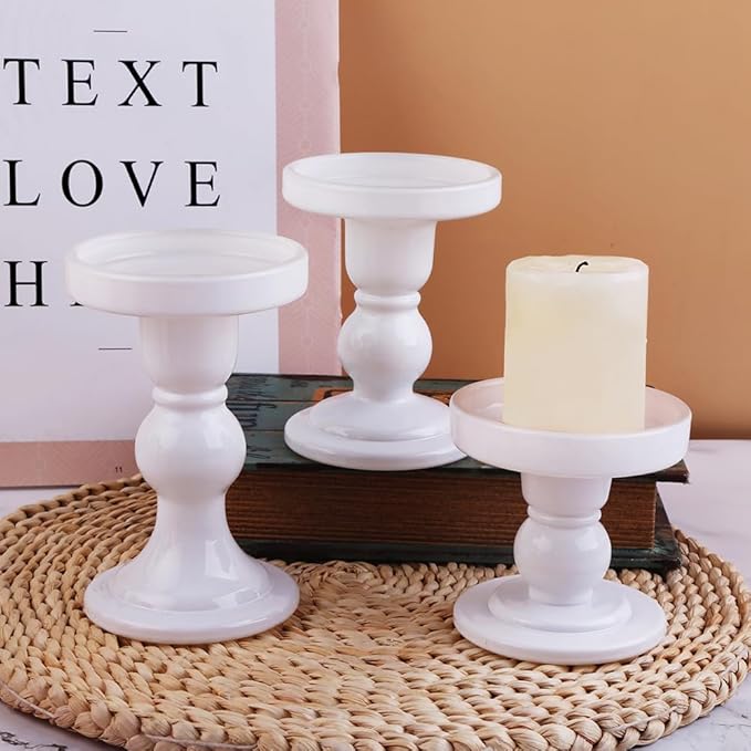 6-Piece Set of White Glass Candlestick, Crystal Candlestick Holder Holder and - Image 6