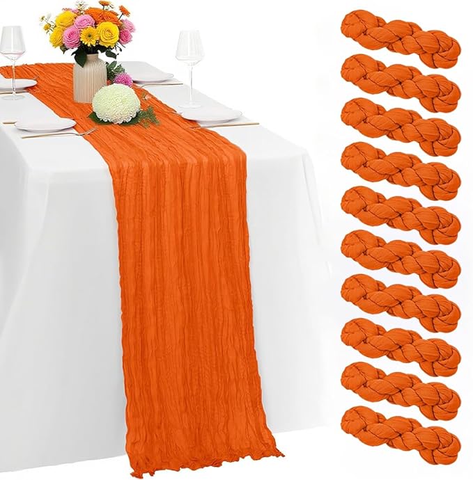 10 Pack Orange Cheesecloth Table Runner -21*120Inch Long Boho Wedding Table by MIRRASMIRROR