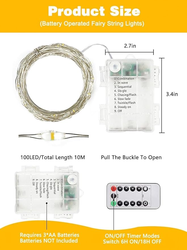4 Pack Each 33FT 100LED Fairy Lights Battery Operated - Image 6