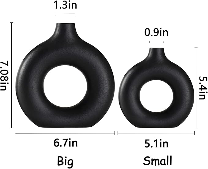 Black Ceramic Vase for Modern Home Decor, Round Matte Pampas Flower Vases - Image 6