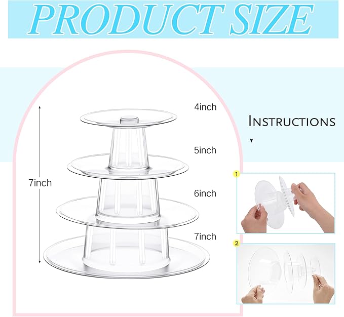 Juexica 1 Pcs Round Macaron Display Tower Stand 4 Tiers Plastic Cake Rack - Image 2