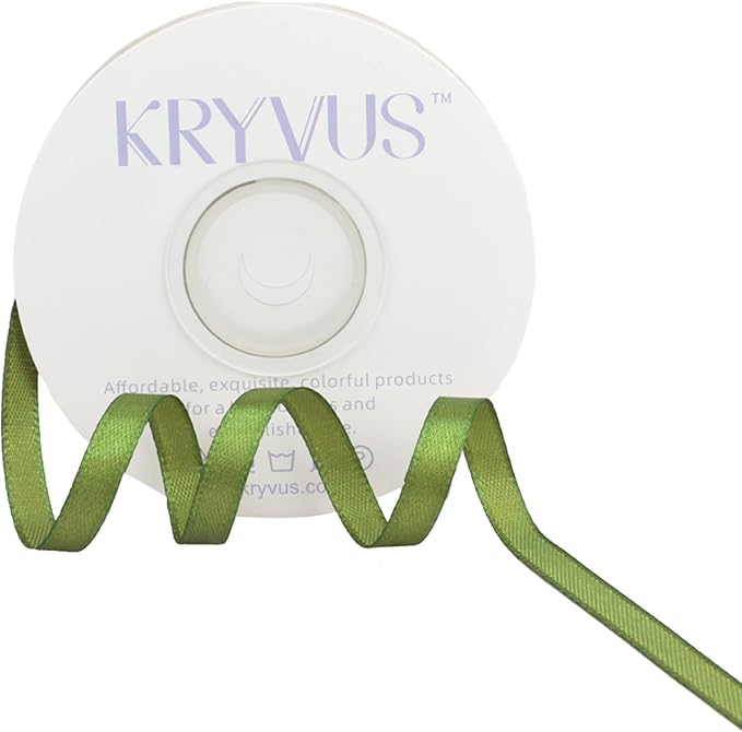 Olive Green Satin Ribbon 1/4 inch X Continuous 25 Yards, Single Face Polyester by Kryvusribbon