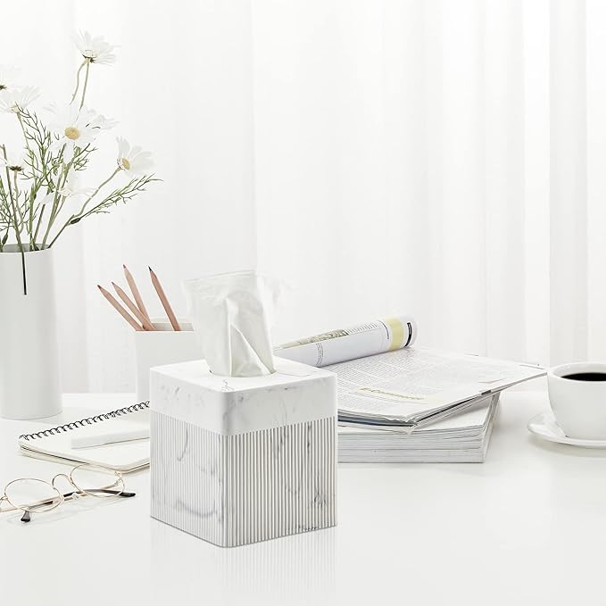 White Tissue Box Cover Square Resin Tissue Holder - Image 4