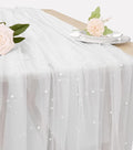 Pearl Table Runner 29 x 120 Inch Tulle Fabric Lace Table Runners Boho Rustic by JALANCY
