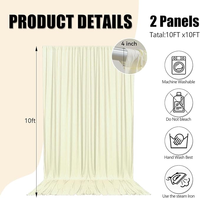 10ft x 10ft Ivory White Backdrop Curtains - Image 2
