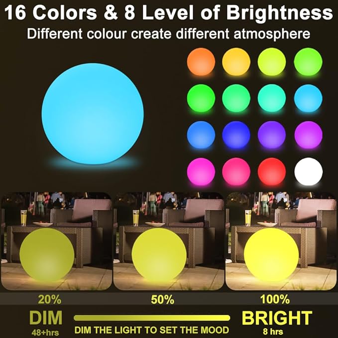 16 In Cordless LED Glowing Ball Light, LED Globe Orb Night Light w/Remote - Image 8