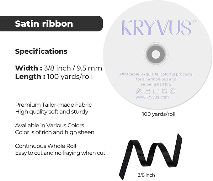 Black Satin Ribbon 3/8 inch X Continuous 100 Yards, Single Face Polyester - Image 3