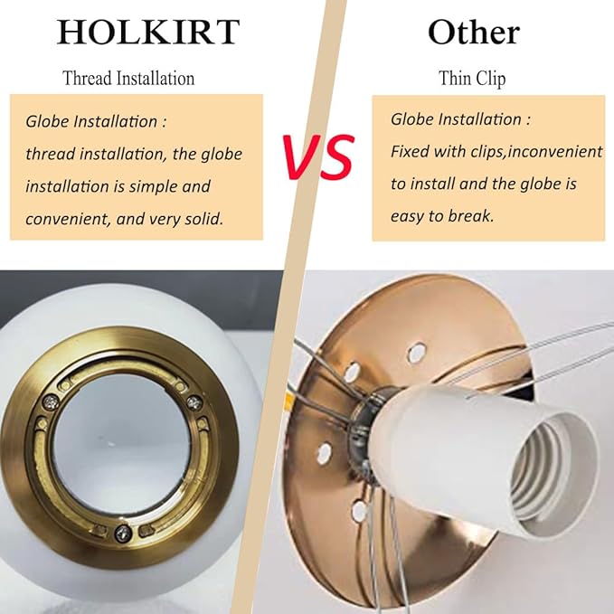 HOLKIRT Modern Semi Flush Mount Light, Mid Century Style 7Inch/18CM Brass Globe - Image 7