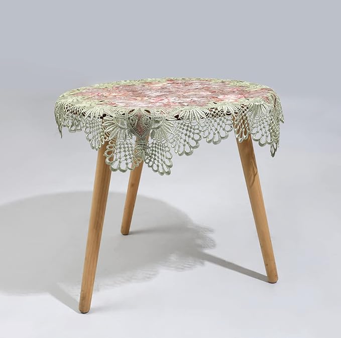 vctops Damask Lace Patchwork Tablecloth Luxury Square Small Table Cover Elegant - Image 2