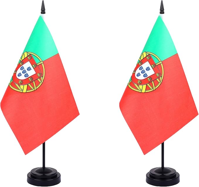 Portugal Desk Flag 12" Solid Pole Deluxe Set Portuguese Flags Banner Mini Small by Unknown