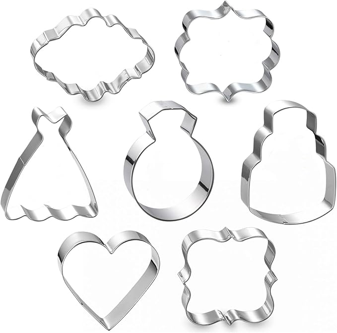 Wedding Cookie Cutter Set-7 Piece-3 Inches-Heart, Diamond Ring, Wedding Cake by Maykito