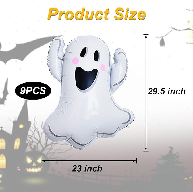 9 Pcs Halloween Balloons White Ghosts Balloons Halloween Foil Balloon - Image 2