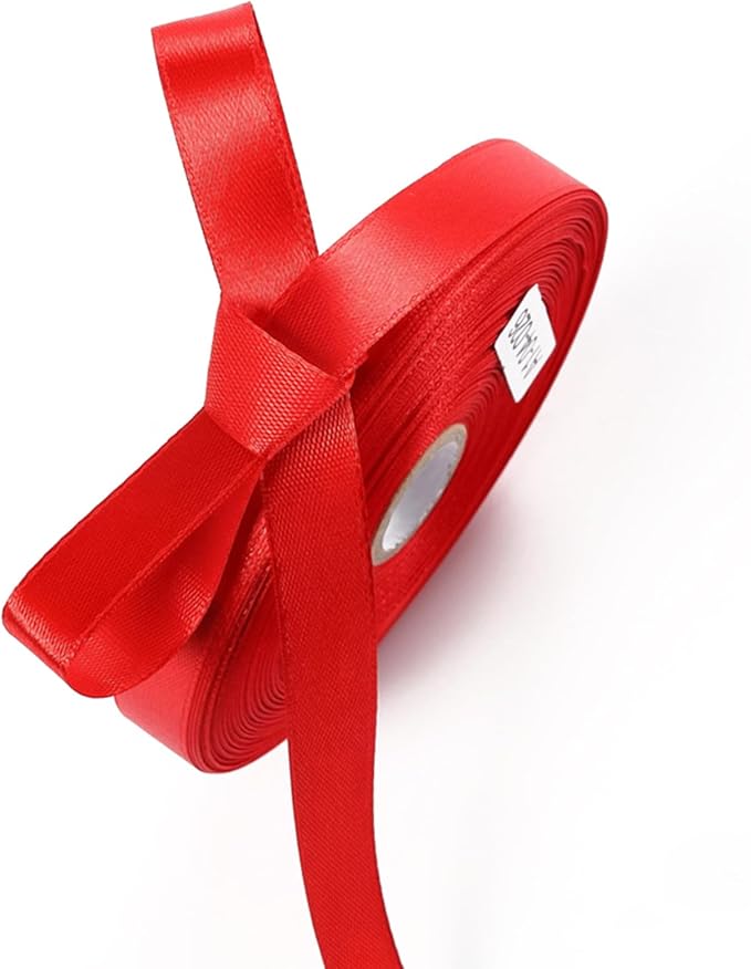 1/2 Inch Red Satin Ribbon 50 Yards Solid Fabric Ribbons by Celadora