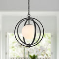 Black Orb Chandelier 1 Light Globe Pendant Light Fixtures White Globe Glass by BAODEN