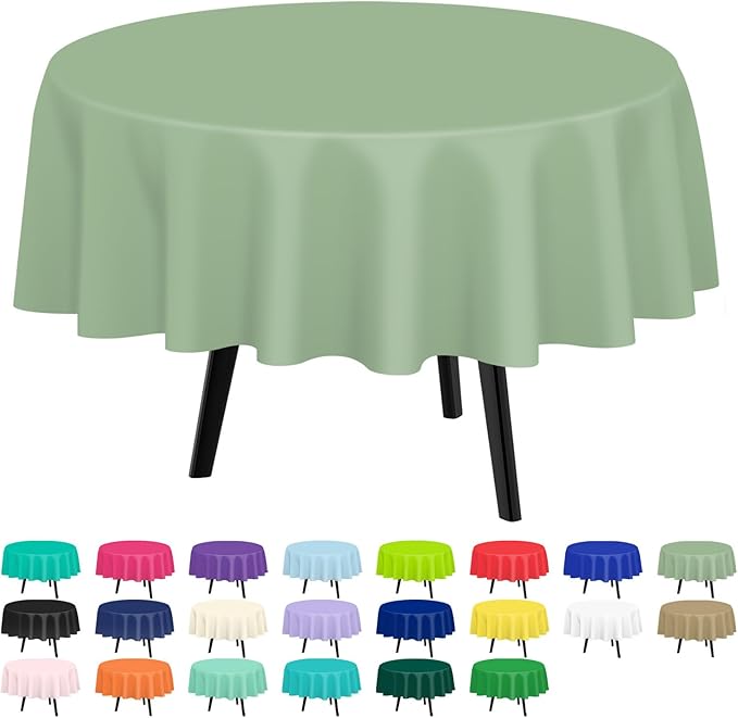 QIKSION Sage Green Round Tablecloth 12 Pack, 84 Inch Plastic Table Cover by QIKSION