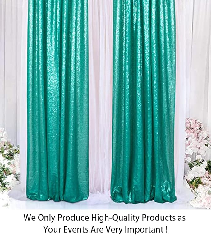 ShinyBeauty Sequin Backdrop Curtains 4 Panels Teal 2FTx8FT Sequin Fabric Photo - Image 2