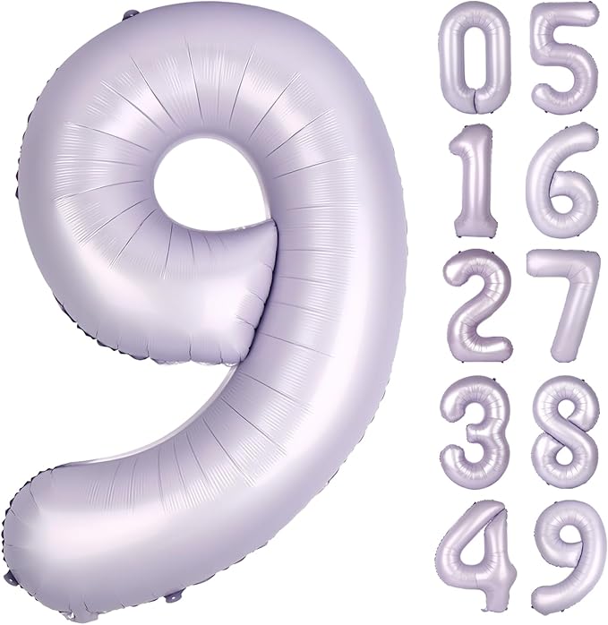 40 Inch Big Lavender 9 Balloon Number, Jumbo Giant Happy 9th 19 29 39 49 99 by Upgesy