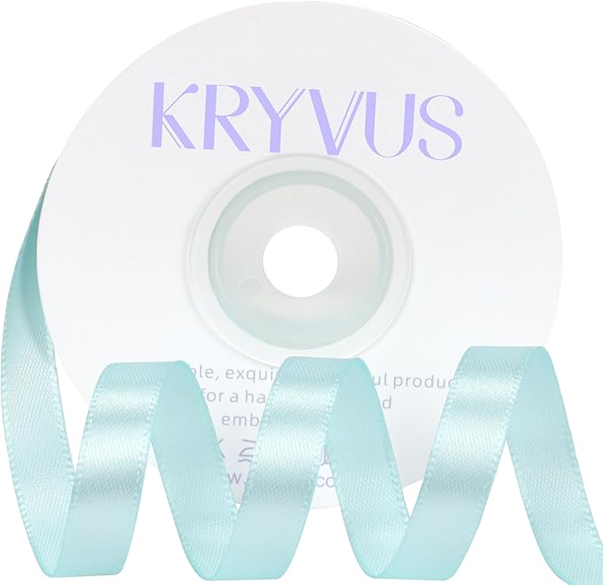 Light Blue Satin Ribbon 3/8 inch X Continuous 25 Yards, Single Face Polyester by Kryvusribbon