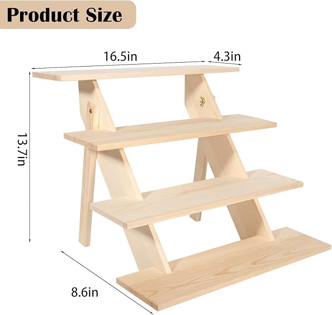 ZYP 4 Tier Wood Cupcake Display Stand, Retail Cookie Display Riser, Rustic - Image 2