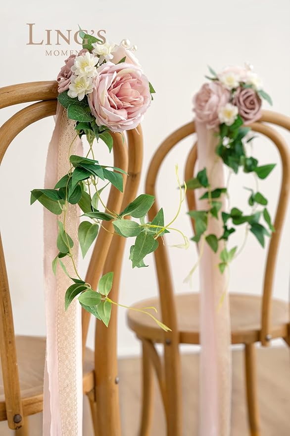 Ling's moment 8pcs Wedding Artificial Aisle Pew Flowers Chair Decorations - Image 4