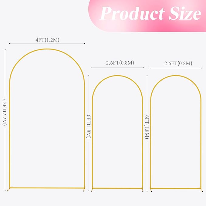 Wokceer Wedding Arch Backdrop Stand Set of 3 Gold Metal Wedding Arch Stand - Image 2